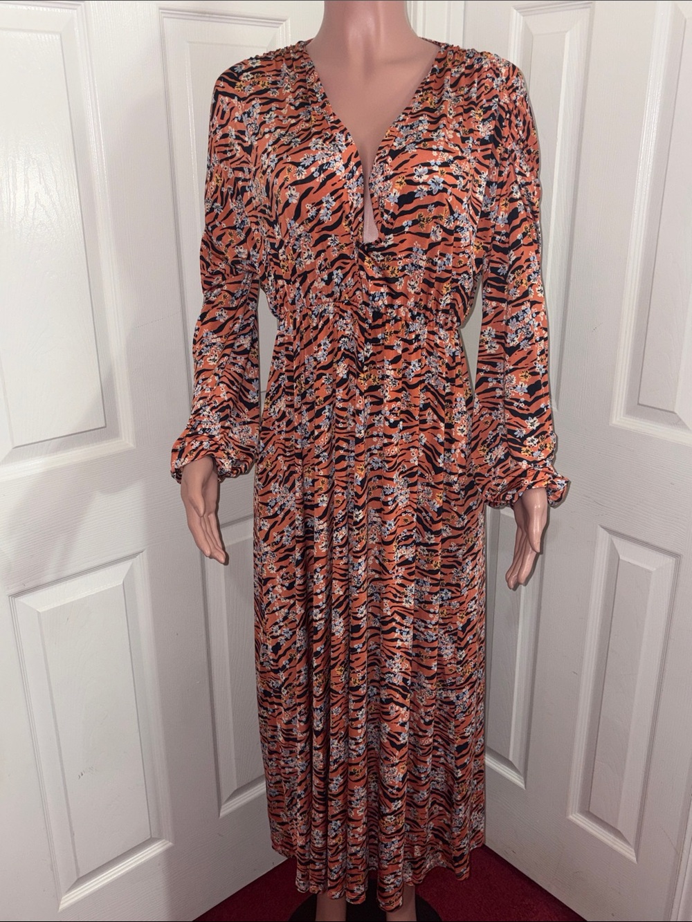 ASOS Orange Animal-Print Maxi Dress with V-Neck